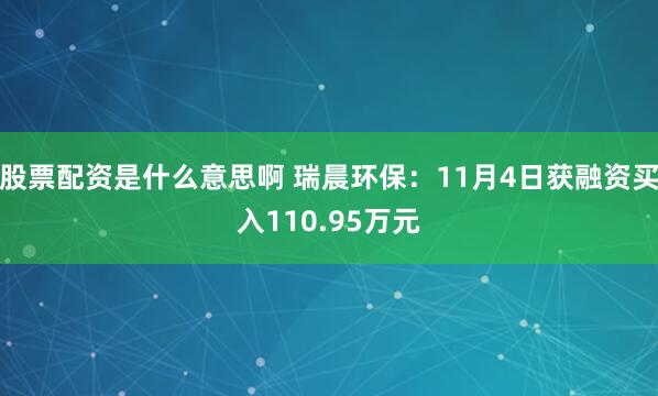 股票配资是什么意思啊 瑞晨环保：11月4日获融资买入110.95万元